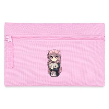 Anime Cats Kawaii Teen Otaku Girl With Cat - Pencil Case - pink - Front