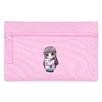 Anime Cats Kawaii Teen Otaku Girl With Cat - Pencil Case - pink - Front