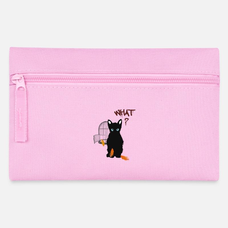 Little black cute kitten and bird - Pencil Case - pink