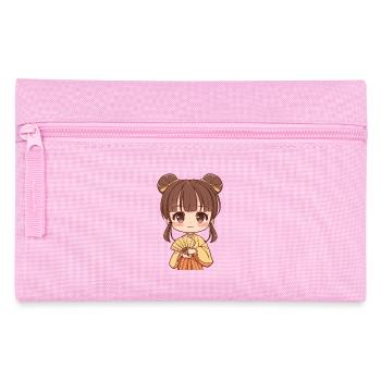 Cute Anime Girl With Fan - Pencil Case - pink - Front