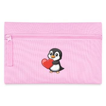 Cute Penguin Holding a Red Heart for Valentine's - Federtasche - Rosa - Vorne