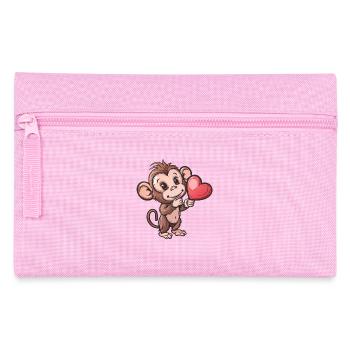 Mignon singe tenant une illustration de coeur - Trousse - rose - Devant