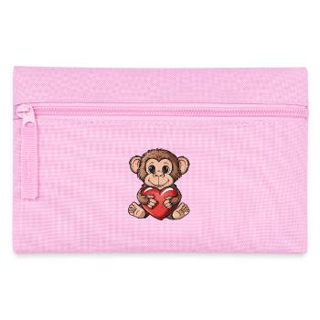 Adorable Singe Tenant Coeur Illustration - Trousse - rose - Devant