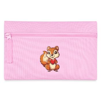 Adorable Squirrel with Red Heart Illustration - Pencil Case - pink - Front