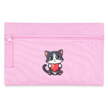 Chaton mignon tenant un coeur avec de grands yeux et rose - Trousse - rose - Devant