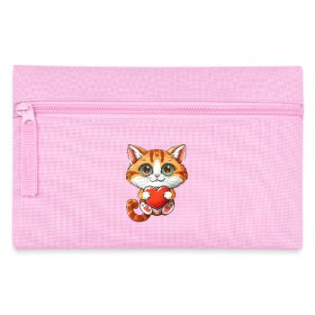 Cute Orange Cat Holding Heart Adorable - Federtasche - Rosa - Vorne