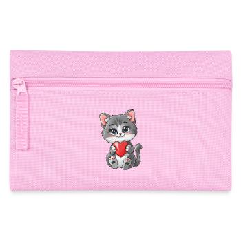 Cute Kitten Holding Heart Adorable Cat Art for - Federtasche - Rosa - Vorne