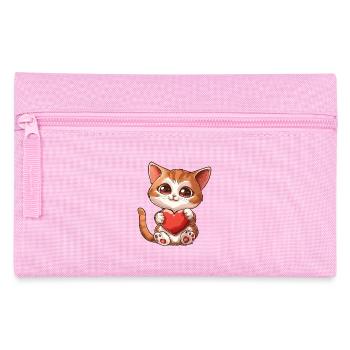 Adorable Kitten Holding Heart With Big Eyes - Pencil Case - pink - Front