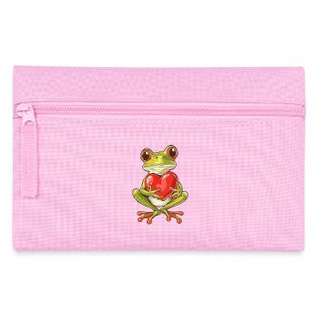 Adorable grenouille tenant un coeur avec de grands yeux et - Trousse - rose - Devant