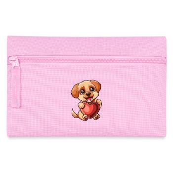 Adorable Puppy Holding Heart - Cute and Loving - Pencil Case - pink - Front