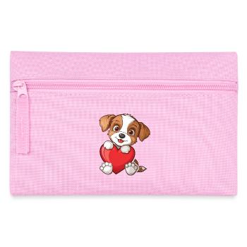 Adorable Puppy Holding A Heart - Pencil Case - pink - Front