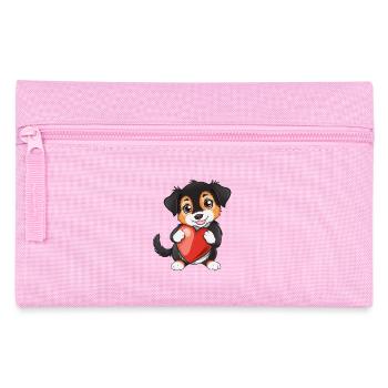 Adorable Puppy Holding Heart With Cute Big Eyes - Pencil Case - pink - Front