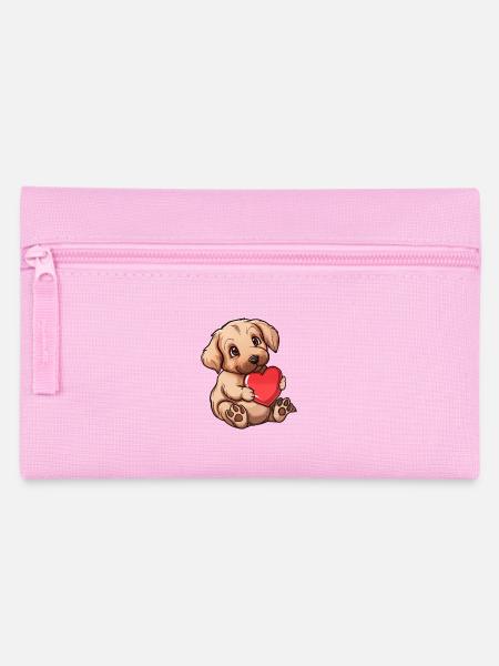 Adorable Puppy Holding a Heart - Federtasche - Rosa