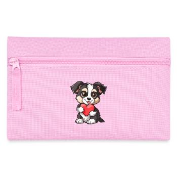 Adorable chiot tenant un coeur - Cute Dog Art - Trousse - rose - Devant