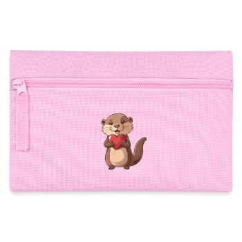 Loutre mignonne tenant coeur doux amour illustration - Trousse - rose - Devant