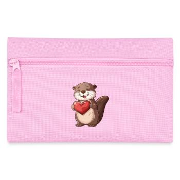 Adorable Otter Holding a Heart - Cute Animal - Federtasche - Rosa - Vorne