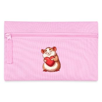 Adorable hamster étreignant l’illustration du coeur rouge - Trousse - rose - Devant