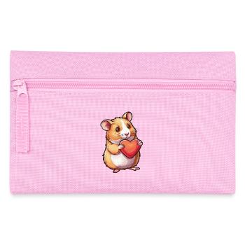 Adorable Hamster Holding Heart Illustration for - Pencil Case - pink - Front