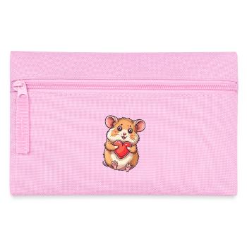 Cute Hamster Holding a Red Heart Adorable Animal - Pencil Case - pink - Front