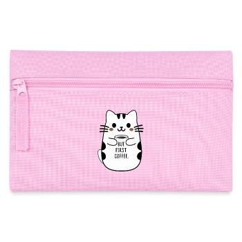 Aber zuerst Kaffee süße Katze mit Kaffeetasse - Federtasche - Rosa - Vorne