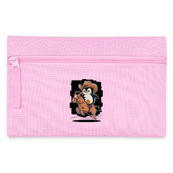 Cowboy Penguin Rides On A Horse - Pencil Case - pink - Front