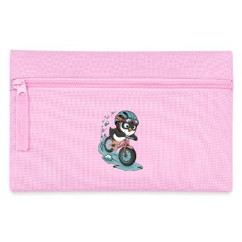 Fahrradfahrender Pinguin in Action - Federtasche - Rosa - Vorne