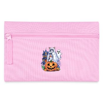 Chat d'Halloween avec citrouille et fantôme - Trousse - rose - Devant