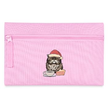 Katze Nikolaus Santa Kaffee Kuchen naschen Xmas - Federtasche - Rosa - Vorne