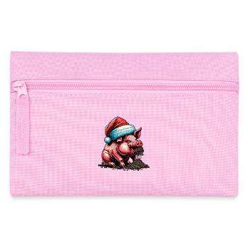 Christmas Pig with Hat - Pencil Case - pink - Front