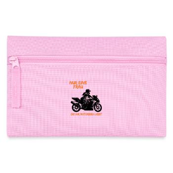 Frau liebt Motorrad - Federtasche - Rosa - Vorne