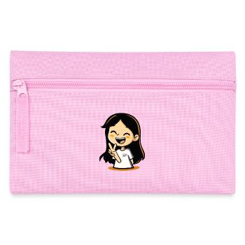 Fille de dessin animé joyeuse avec signe de paix - Trousse - rose - Devant