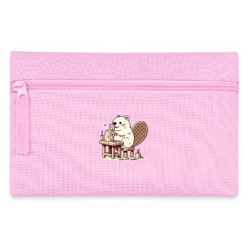 Le castor en tant que sculpteur construit avec du bois - Trousse - rose - Devant