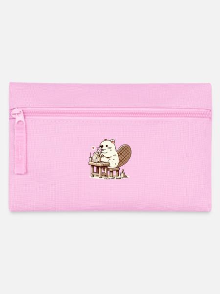 Biber als Bildhauer baut mit Holz - Federtasche - Rosa