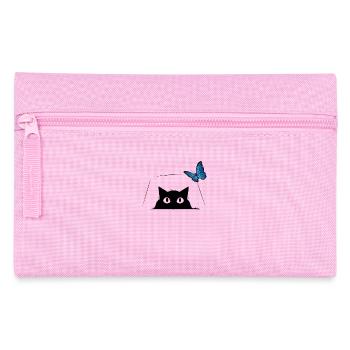 Chat mignon et papillon bleu Chat mignon - Trousse - rose - Devant