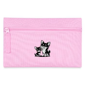 Chiwawa Liebe: Mutter und Welpe in Schwarz-Weiß - Federtasche - Rosa - Vorne
