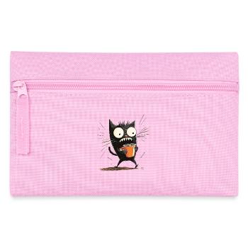 Chat choqué avec du café - Style dessin animé - Trousse - rose - Devant