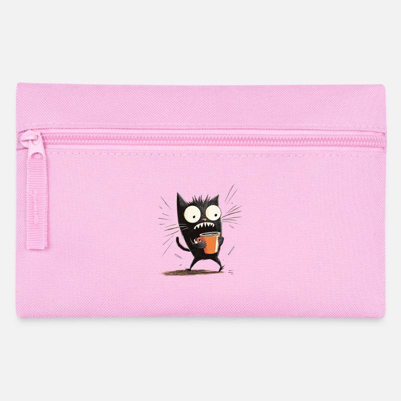 Geschockte Katze mit Kaffee - Cartoon-Stil - Federtasche - Rosa