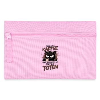 Trink mehr Kaffee – schwarzer Humor Katze - Federtasche - Rosa - Vorne