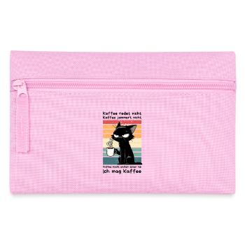 Genervte schwarze Katze mit Kaffee und Blick - Federtasche - Rosa - Vorne