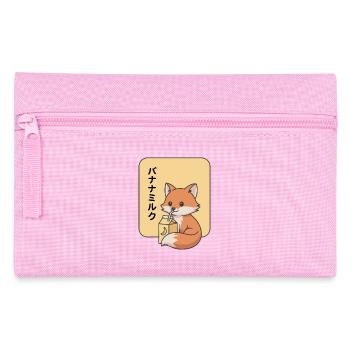 Cartoon Fox Drinking Banana Milk Kawaii Animal - Pencil Case - pink - Front