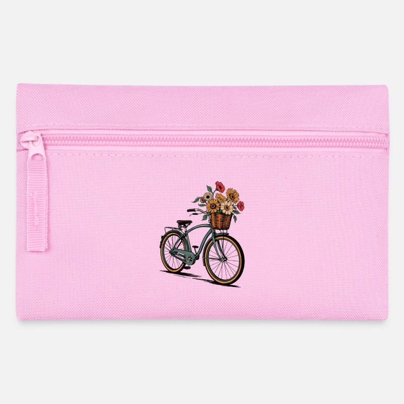 Blumen Fahrrad Retro Kunst - Federtasche - Rosa