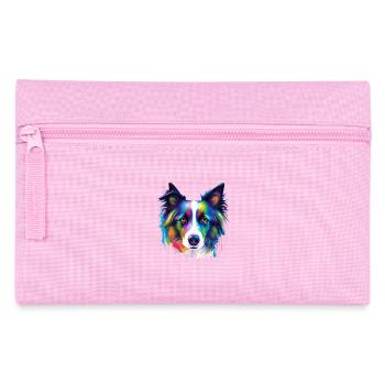 Colorful Border Collie Dog Face Paint Art - Pencil Case - pink - Front