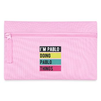 Ich bin Pablo und mache Pablo-Dinge in Retro-Farben - Federtasche - Rosa - Vorne