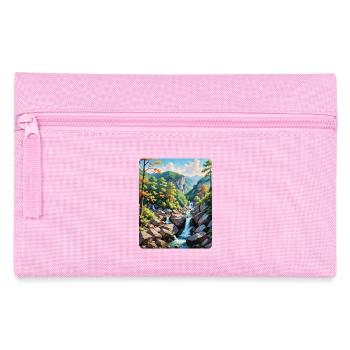 Serene Mountain Waterfall Landscape - Pencil Case - pink - Front