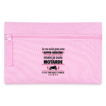 Pas une super-héroïne motarde, fête des mères - Trousse - rose - Devant