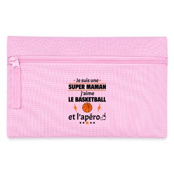 Super maman basketball et apéro, fête des mères - Trousse - rose - Devant