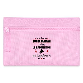 Super maman badminton et apéro, fête des mères - Trousse - rose - Devant