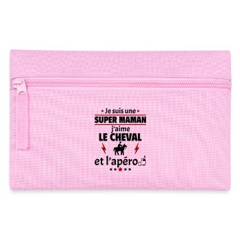 Super maman cheval et apéro, fête des mères, noël - Trousse - rose - Devant