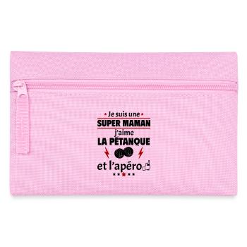 Super maman pétanque et apéro, fête des mères,noël - Trousse - rose - Devant