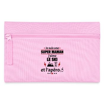 Super maman ski et apéro, fête des mères, noël - Trousse - rose - Devant